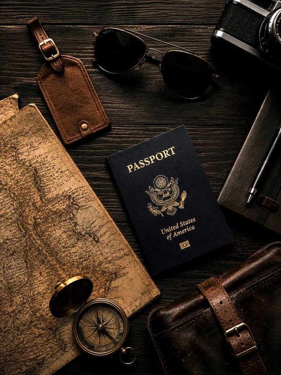 flatlayTravelGainSpotQH Travel Reviews - passport, luggage and travel gear